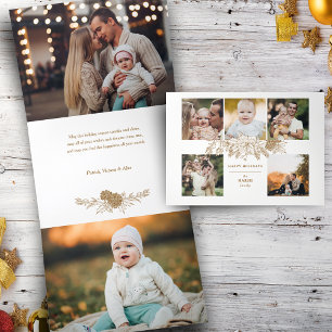 Elegant met gouden kerstflora 5-foto's drieluik wenskaart