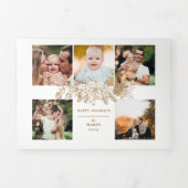 Elegant met gouden kerstflora 5-foto's drieluik wenskaart (Cover)