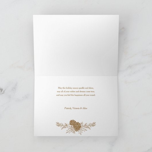 Elegant met gouden kerstflora 5-foto's feestdagen kaart (Binnen)