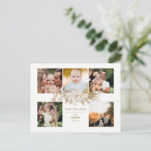 Elegant met gouden kerstflora 5-foto's feestdagenkaart (Staand voorkant)