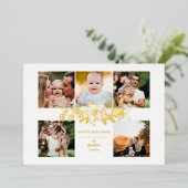 Elegant met gouden kerstflora 5-foto's folie feestdagenkaart (Staand Voorkant)