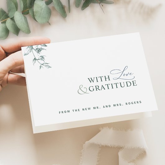 Elegant met liefde en dankbaarheid, groen dank u bedankkaart