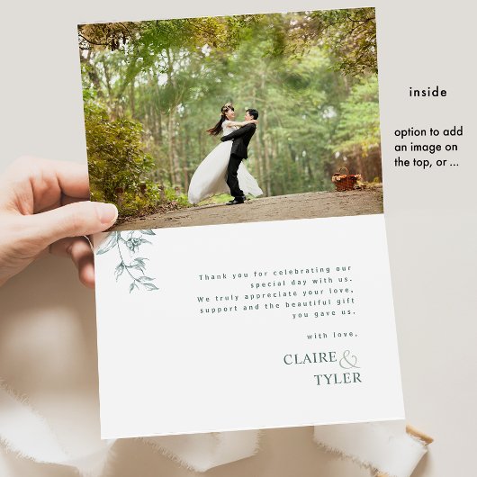 Elegant met liefde en dankbaarheid, groen dank u bedankkaart