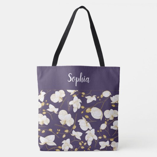 Elegant met paarse gouden en witte orchideeën tote bag (Voorkant)