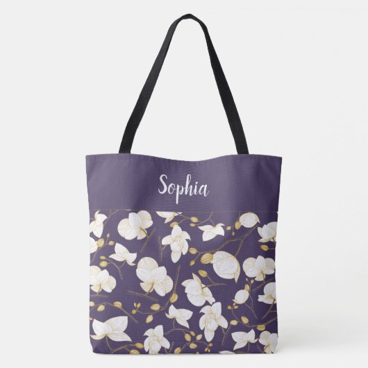 Elegant met paarse gouden en witte orchideeën tote bag (Achterkant)