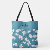 Elegant met zwart & wit orchideeën chic blauw tote bag (Achterkant)