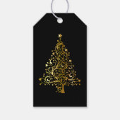 Elegant met zwarte en goudblauwe kerstboom cadeaulabel (Voorkant)