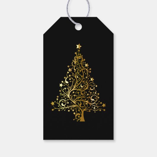 Elegant met zwarte en goudblauwe kerstboom cadeaulabel (Achterkant)