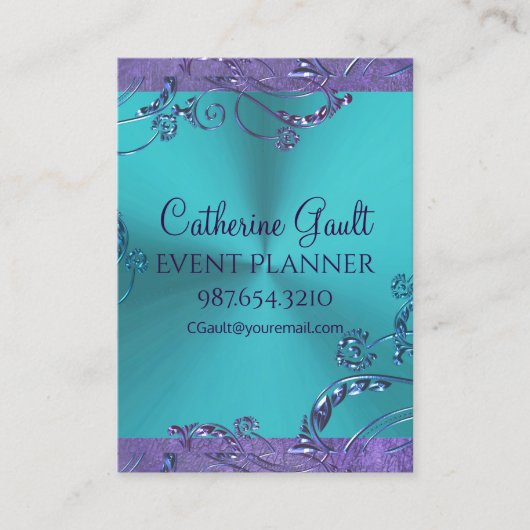 Elegant Metaal BloemenOntwerp Visitekaartje (Voorkant)