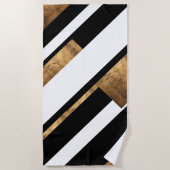 Elegant Metaal Zwart-wit Geometrisch Chic Strandlaken (Voorkant)