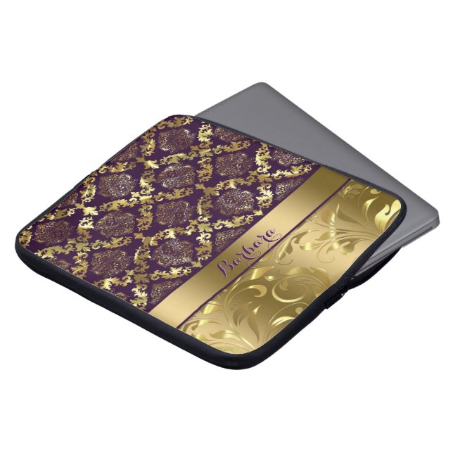 Elegant metaalgoud en Paarse dampen en kant Laptop Sleeve (Voorkant top)