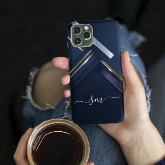 Elegant Metal 3D kijk Calligrafie Zwart monogram Case-Mate iPhone Case