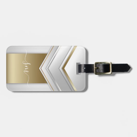 Elegant Metal 3D look Calligrafie Gold Monogram Bagagelabel (Voorkant horizontaal)