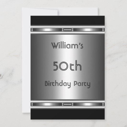 Elegant metal look Silver Black 50th Birthday Mann Kaart (Voorkant)