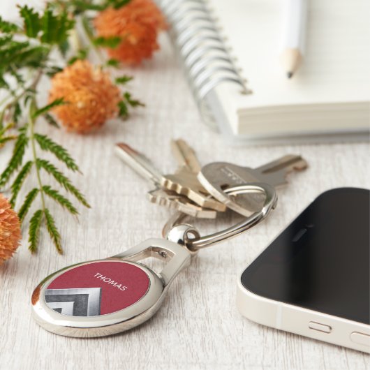 Elegant Metal Pattern Monogramed Sleutelhanger (Zijkant)