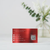 Elegant Metal Rubi Red QR Code met ons verbinden Visitekaartje (Staand voorkant)