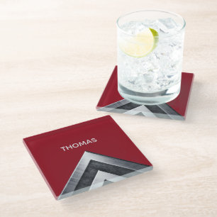 Elegant metalen patroon met monogram glazen onderzetter
