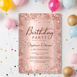 Elegant Metalen Roos Gouden Glitter 21e Verjaardag Kaart