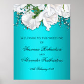 Elegant Metallic Aqua en White Roses Wedding Poster (Voorkant)