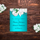Elegant Metallic Aqua en White Roses Wedding Poster