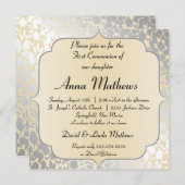 Elegant Metallic Beige First Community Invitation Kaart (Voorkant / Achterkant)