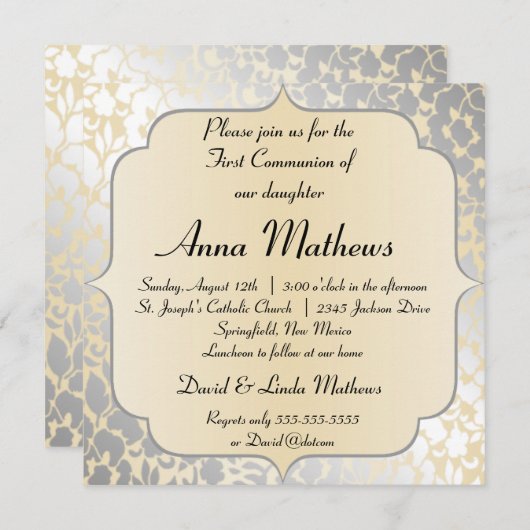 Elegant Metallic Beige First Community Invitation Kaart (Voorkant / Achterkant)