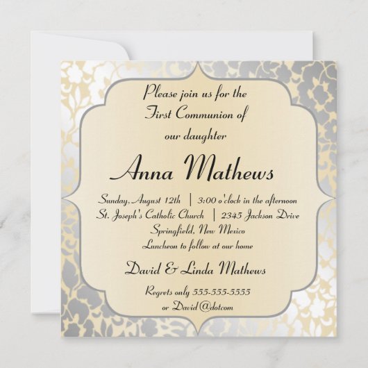 Elegant Metallic Beige First Community Invitation Kaart (Voorkant)
