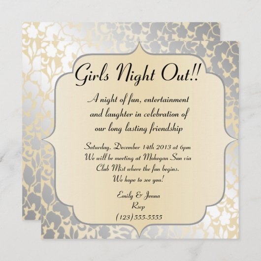 Elegant Metallic Beige Girls Night Out Uitnodiging (Voorkant / Achterkant)