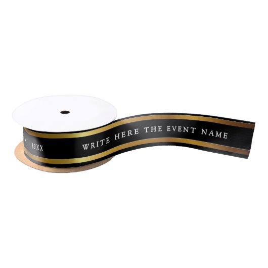 Elegant Metallic Black And Gold Shimmer White Typo Satijnen Lint (Spoel)