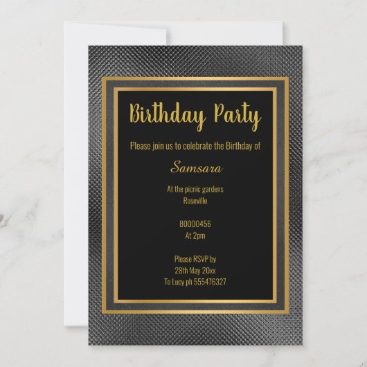 ELEGANT METALLIC BLACK & GOLD EMBOSSED BIRTHDAAG 2 KAART (Voorkant)