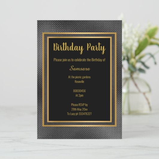 ELEGANT METALLIC BLACK & GOLD EMBOSSED BIRTHDAAG 2 KAART (Staand voorkant)