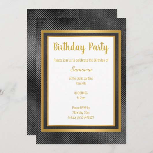 ELEGANT METALLIC BLACK & GOLD EMBOSSED BIRTHDAAG KAART (Voorkant / Achterkant)