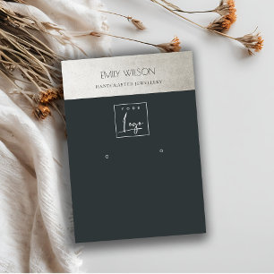 ELEGANT METALLIC BLACK SILVER LOGO EARRING DISPLAY VISITEKAARTJE