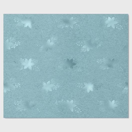 Elegant metallic blauw kerst bloemenpatroon cadeaupapier (Vlak)