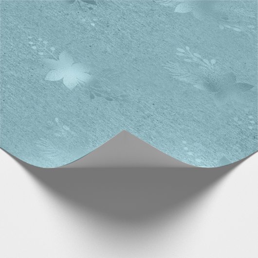 Elegant metallic blauw kerst bloemenpatroon cadeaupapier (Hoek)