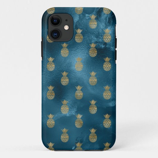 Elegant Metallic Blauwgroen Gold Pineapple Chic Case-Mate iPhone Case (Achterkant)