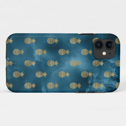 Elegant Metallic Blauwgroen Gold Pineapple Chic  Case-Mate iPhone Case (Achterkant (horizontaal))