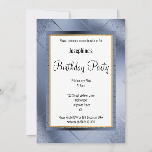 ELEGANT METALLIC BLUE GOLD PATROON BIRTHDAY 2 KAART (Voorkant)