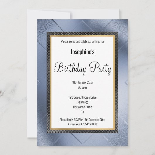 ELEGANT METALLIC BLUE GOLD PATTERN BIRTHDAY KAART (Voorkant)
