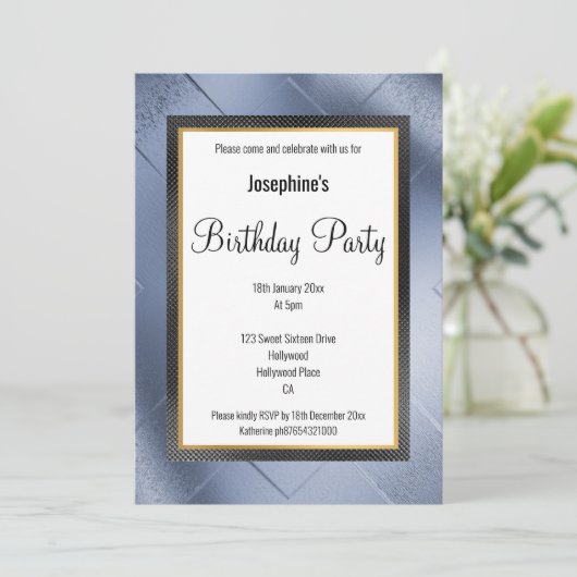 ELEGANT METALLIC BLUE GOLD PATTERN BIRTHDAY KAART (Staand voorkant)