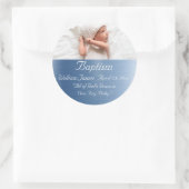 Elegant Metallic Blue Name Baby Boy Baptisme Ronde Sticker (Tas)
