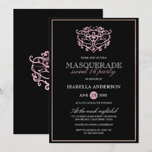 Elegant Metallic Blush Pink Masquerade Sweet 16 Kaart