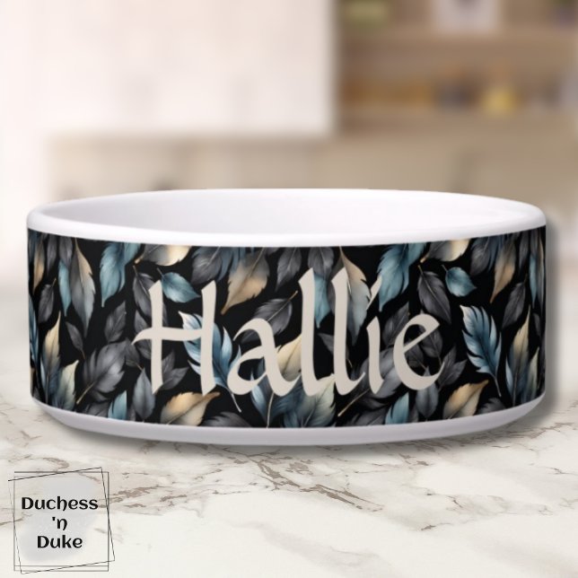Elegant Metallic Botanical Leaves Personalized Voerbakje (Elegant Metallic Botanical Leaves Personalized Bowl)