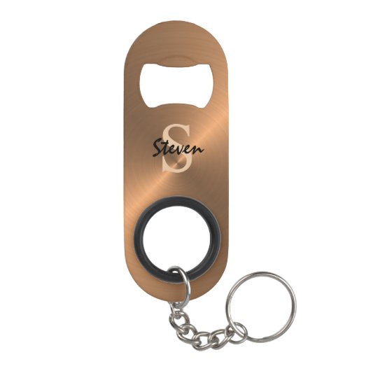 Elegant Metallic Bronze Gold Monogram Mannen Mini Flessenopener (Achterkant)