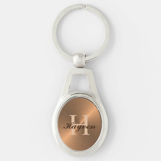Elegant Metallic Bronze Masculine Monogram Naam Sleutelhanger (Voorkant)