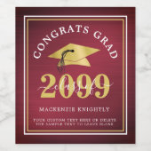Elegant Metallic Class Year Maroon Gold Afstuderen Wijn Etiket (Enkel label)