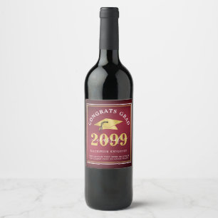 Elegant Metallic Class Year Maroon Gold Afstuderen Wijn Etiket