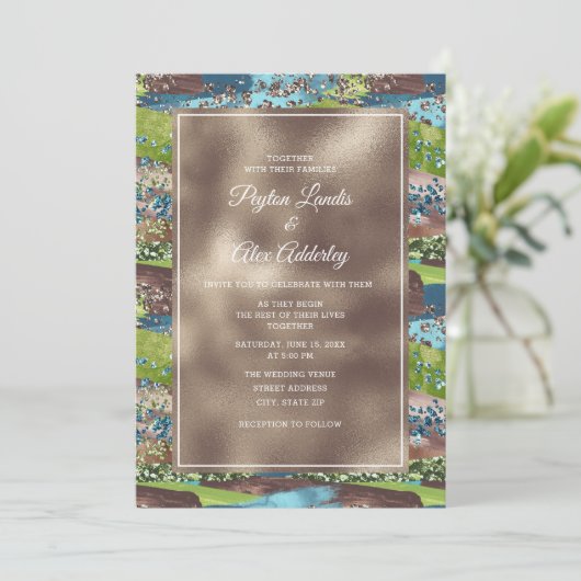 Elegant Metallic Copper Green Blauwgroen Wedding I Kaart (Staand voorkant)