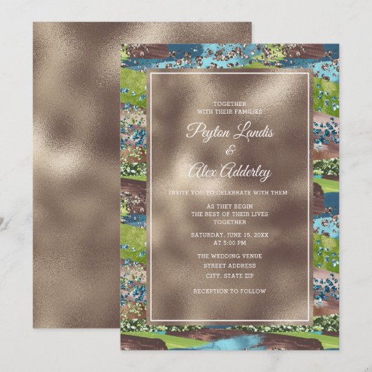 Elegant Metallic Copper Green Blauwgroen Wedding I Kaart (Voorkant / Achterkant)