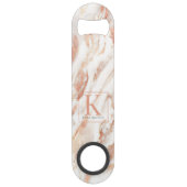Elegant Metallic Copper Roos Gold Marble Monogram Speed Flessenopener (Voorkant)